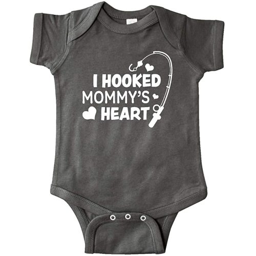 inktastic I Hooked Mommy's Heart with Fishing Rod Infant Creeper - Charcoal Grey