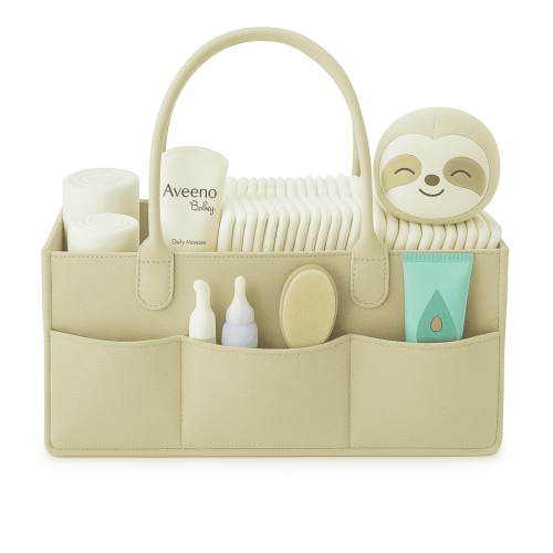 LAMSTOM Baby Diaper Caddy Organizer Nursery Basket Set Baby Basket Gift Registry Baby Shower List Baby Must Haves Essentials Neutral Baby Stuff For Newborn - Cream White