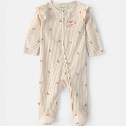 Baby Girl Baby Sister' Cotton 2-Way Zip Sleeper - Ivory | Carter’s Oshkosh Canada