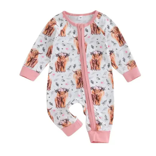 FOCUSNORM Western Baby Girl Boy Clothes Long Sleeve Cow Prin - TikTok Shop