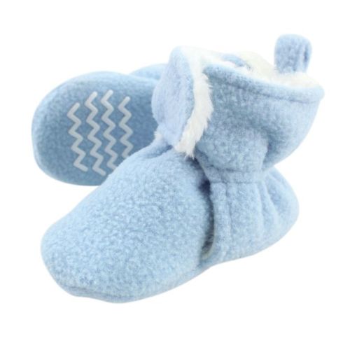 Hudson Baby Infant and Toddler Boy Cozy Fleece and Faux Shearling Booties, Light Blue, 0-6 Months
