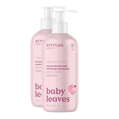 ATTITUDE Baby Shampoo, Body Wash & Soap 2-in-1, Unscented, 16 Fl Oz