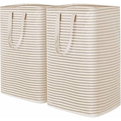 Lifewit 2 Pack Laundry Hamper Large Collapsible Laundry Baskets, Freestanding Waterproof Clothes Hamper with Easy Carry Handles in Laundry Room Bedroom Bathroom College Dorm, Beige, 2 x 80L