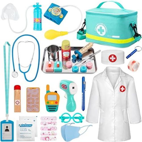 Doctor Kit for Kids, 34 Pcs Pretend Playset for Toddlers, Doctor kit for Toddlers 3-5, with Medical Bag, Stethoscope and Other Accessories, for Boys and Girls Fun Role Playing Game