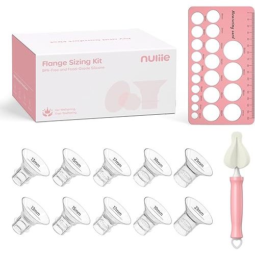 Nuliie 3-in-1 Flange Sizing Kit 13/15/17/19/21mm for 24mm Flange/Shield of Most Pumps, 10PCS Silicone Flange Inserts to Boost Pumping Efficiency & Comfort, BPA-Free Pump Essential for Moms