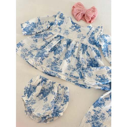 Vintage Lace Dress & Bloomer, Dream Cottage Floral Blue