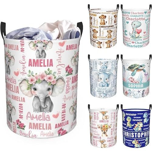 Custom Name Laundry Hamper, Personalized Laundry Basket with Name for Baby Boys Girls, Customized Collapsible Dirty Clothes Hamper Storage with Handles for Bedroom Bathroom Dorm Room Decor