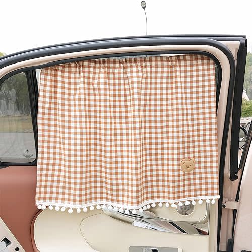 Plaid Car Side Window Curtain Sun Shade of 2,Coffee