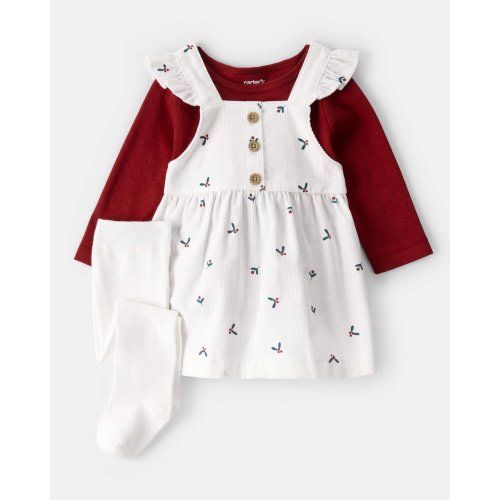 Baby Girl 3-Piece Holly Print Long-Sleeve Dress Set - White - Carter's | Carter's