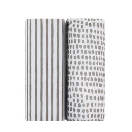 Ely's & Co. Baby Fitted Waterproof Sheet Set 100% Combed Jersey Cotton Taupe Stripes & Splash