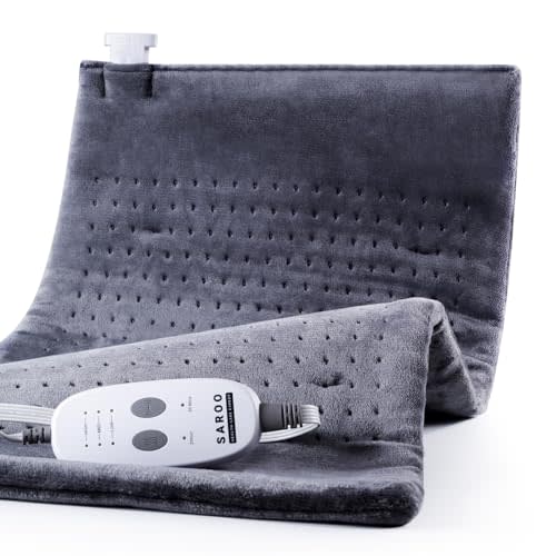 SAROO Heating Pad for Back Pain Relief,Massaging Weighted Heating Pads for Neck, Shoulder,Cramp,Portable Heated Pad with 3 Heat Settings & 6 Massage,18 Relaxing Combinations,Auto Off,12"*24",Dark Grey