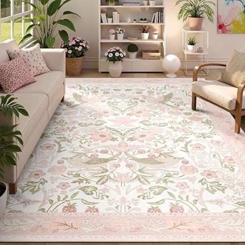 Pink Rug for Living Room Bedroom 6'x9' Area Rugs Washable