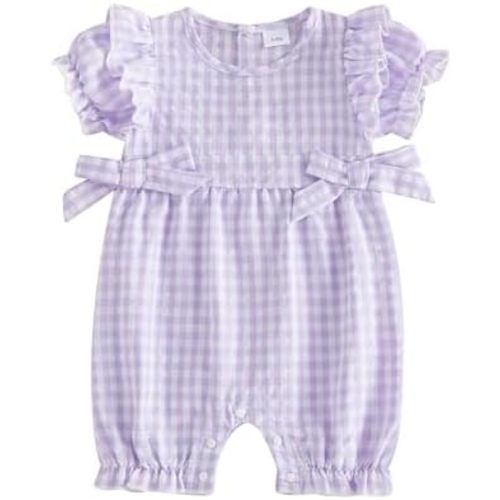 Baby Girl Bubble Romper Newborn Infant Ruffle Short Sleeve Toddler Plaid Jumpsuit Summer Outfit Cute Clothes