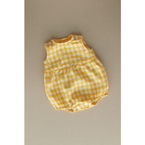 Juno Linen Baby Romper in Yellow Gingham
