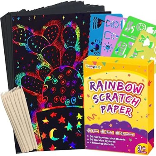 FUNNYB&G Rainbow Scratch Paper Art for Kids - 200 Pcs Magic Rainbow Scratch Paper Off Set Scratch Crafts Arts Supplies Kit Pads Sheets for Party Games Halloween Christmas Birthday Gifts