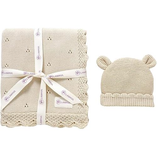 Baby Blanket & Beanie Hat Set 100% Organic Cotton Newborn Swaddle