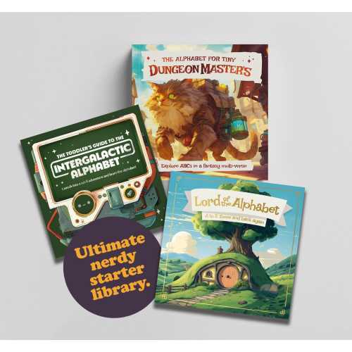 Nerdy Gift Bundle for Geeky Parents | Sci-Fi + DnD + LOTR ABC Books | Unique Baby Shower Gift | Fantasy Learning Set