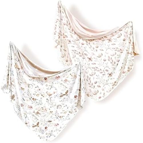 GRSSDER Baby Swaddle Blankets 2 Pack, Super Soft Jersey Knit Baby Quilt Blankets for Baby Girls, Double Layer Receiving Blankets 34 x 44 Inches Extra Large for Swaddling, Pink Flowers Season