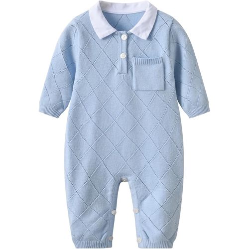 Baby Infant Boy Girl Peter Pan Collar Knit Sweater Romper Outfit Clothes One-Piece Coverall Baby Clothing Jumpsuit