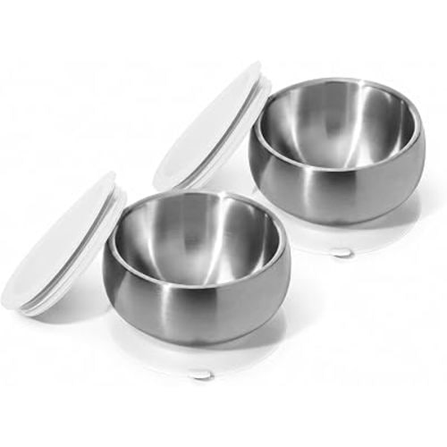 Avanchy Stainless Steel Baby Suction Bowls with Lids, 2 Pack, White