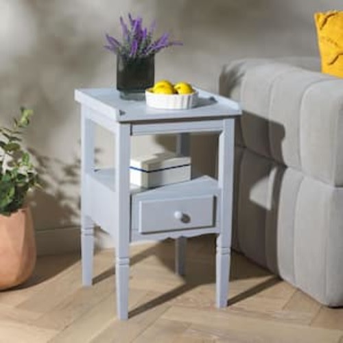 Araminta 15.7 in. Winter Sky Wood End Table with 1 Drawer