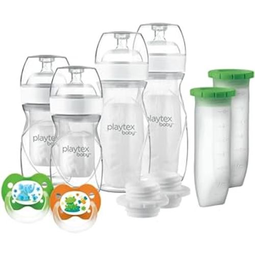 Playtex Baby Nurser Newborn Gift Set with Drop-Ins Bottle Liners, Closer to Breastfeeding, 4 Bottles (2x4 Oz, 2x8 Oz), Liners and PODS, 2 Binky Pacifiers, Bottles for Newborn and Breastfeeding Babies