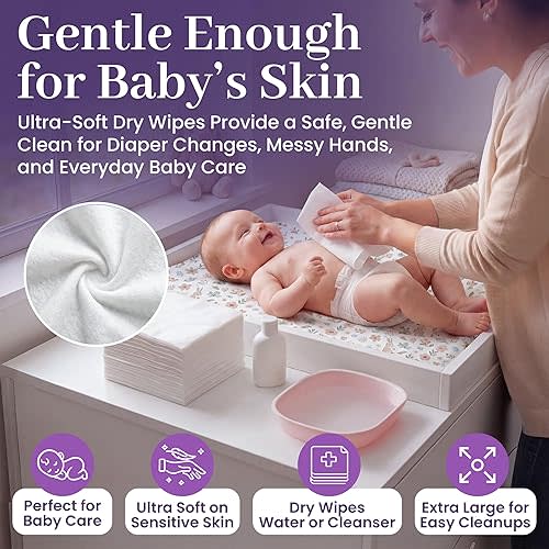 Disposable Dry Wipes, 100 Pack – Ultra Soft Non-Moistened Cleansing Cloths for Adults, Incontinence, Baby Care, Makeup Removal – 9.5" x 13.5" - Hospital Grade, Durable – by ProHeal