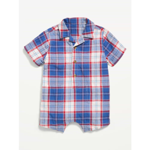 Collared Plaid One-Piece Romper for Baby