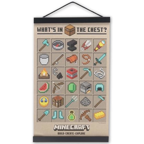 Open Road Brands Minecraft What's in the Chest Hanging Canvas Banner