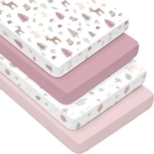 4 Pack Baby Crib Sheets for Girls - Ultra Soft & Skin-Friendly Fitted Crib Sheet for Standard Crib and Toddler Mattress, 52"x28"(Dusty Rose)