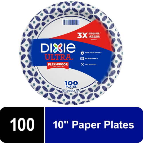 Dixie Ultra Disposable Paper Plates, Multicolor, 10 in, 100 Count