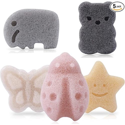 5 Pcs Konjac Baby Sponge for Bathing, Kids Bath Sponges for Infants, Toddler Bath Time, Cute Shapes and Safe Plant-Based Konjac Baby Bath Accessories, 5pcs