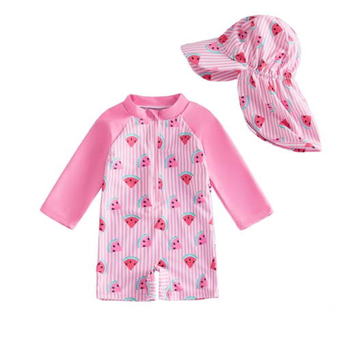 lnmuld Long Sleeve Rash Guard Swimsuit for Kids UPF 50+ Sun Beach Pool Swimwear for Toddlers and Color:Pink,Size:18-24 Months