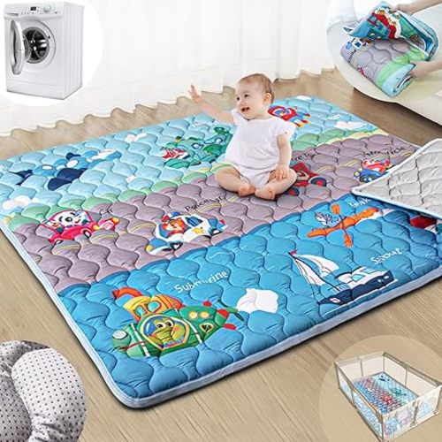 Baby Play Mats for Floor, 71”x59” Upgraded Thickness & Larger Super Soft Playmat for Babies and Toddlers, Foldable Washable, Upgrade Anti-Slip Crawling Mat for Playpen(Boho Nature)