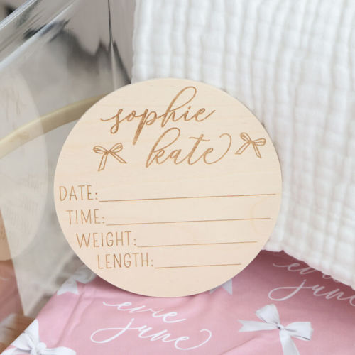 Personalized Birth Stats Wood Announcement | Bows