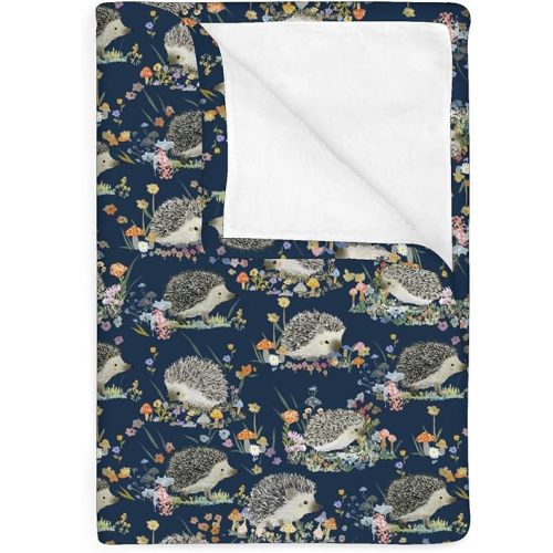 Happy Hedgehogs Mushroom Floral Baby Blankets for Boy Girl Cartoon Hedgehog Soft Flannel Swaddle Receiving Blankets for Infant Toddler Crib Summer Animal Nursery Bed Blanket 30x40inch
