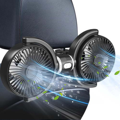 Car Fan for Backseat for Kids, Dual Head Car Seat Fan Independently Controlled 360° Rotatable Powerful 3-Speed Vehicle rear headrest Air Circulation Cooling Fans for SUV Truck Sedan(USB Plug)