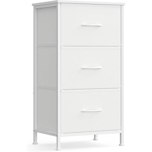 SONGMICS Dresser for Bedroom, Chest of Drawers, Steel, MDF, 3 Non-Woven Fabric Drawers, Storage Organizer Unit, Closet, Entryway, Cloud White and Snow White ULGS313W01S