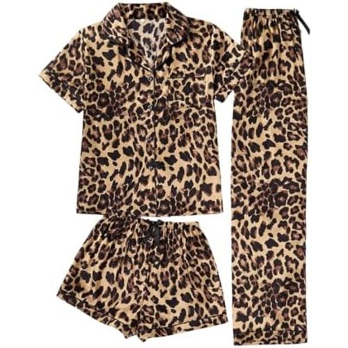 BEAUDRM Women's 3 Piece Cheetah Print Pajama Set Leopard Sleepwear