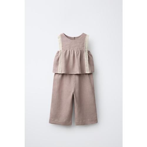 100% LINEN LACE JUMPSUIT - dirty-mauve | ZARA United States