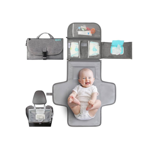 Kopi Baby Portable Diaper Changing Pad - Baby Diaper Changer Travel Bag with Wipes Pocket, Smart Design Portable Changing Mat, Infant Travel Station Kit, Gift for Newborn Girl & Boy - Grey, Premium