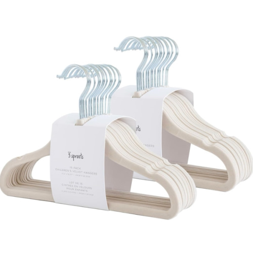 3 Sprouts Velvet Baby Hangers - Non-Slip Hanger for Infant, Toddler, Baby Clothes - Closet Kids Hangers with Slim Design, Nordic Colors, Pack of 30 - Beige
