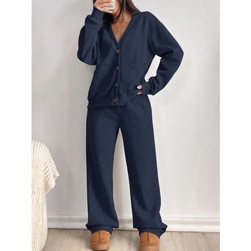 Amazon.com: Lounge Sets for Women 2 Piece Outfits V Neck Button Sweatshirt Wide Leg Pants Matching Set Sweatsuits Grey S : Clothing, Shoes & Jewelry