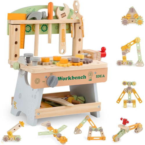 Kids Tool Bench Set, Wooden Tool Workbench for Toddlers, Pretend Play and DIY Learning Toy for Girls Boys