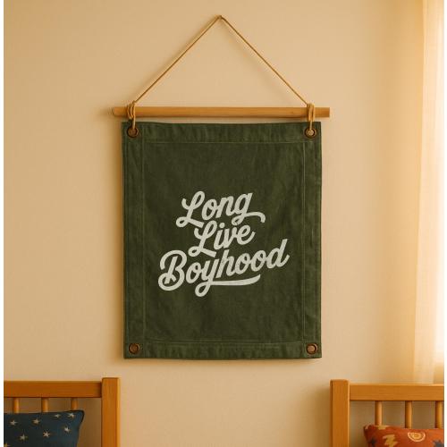 Long Live Boyhood Flag | Hanging Canvas Banner | Vintage Canvas Banner | Wall Art Pennant for Nursery | Living Room Decor Pennant