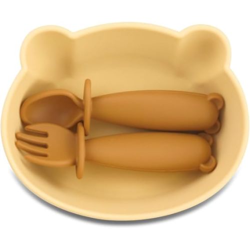 teensy peepsy Silicone Bear Shaped Baby Bowl with Suction, Spoon & Fork for Babies 6+ Months, Infant Feeding BLW Baby Essentials Must Haves, BPA Free, Dishwasher Safe (Very Bear)