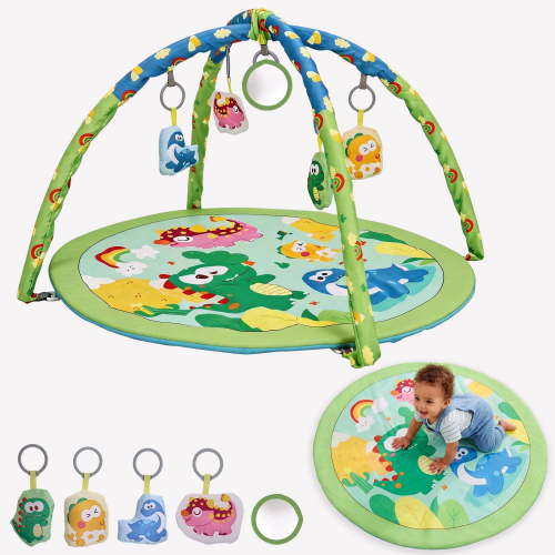 Baby Gym Mat , HDJ Washable Baby Activity Play Mat with 5 Detachable Toys for Boys and Girls, Infant Toddler Ages 0+ Months , Green