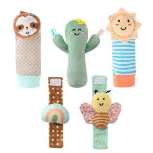 The Peanutshell Sock Rattles Set of 5 - Girl Boy Rattle Socks, Baby Toys 0-6-12 Month, Animal Newborn High Contrast Baby, Infant, New Born Toys 0-3 0-6 Months Old Babies - Boho