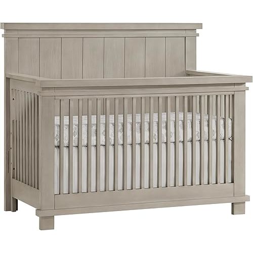 Soho Baby Hampton Premium 4-in-1 Convertible Crib, Flat-Top Headboard, Smooth Stone Wash, GreenGuard Gold Certified