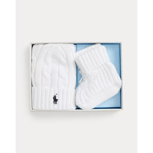Cable-Knit Cotton Beanie & Bootie Set